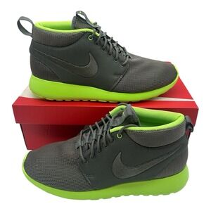 Nike Roshe Run Mid Running Shoes Mens Sz 10.5 Mercury Grey/Flash Lime Sneakers